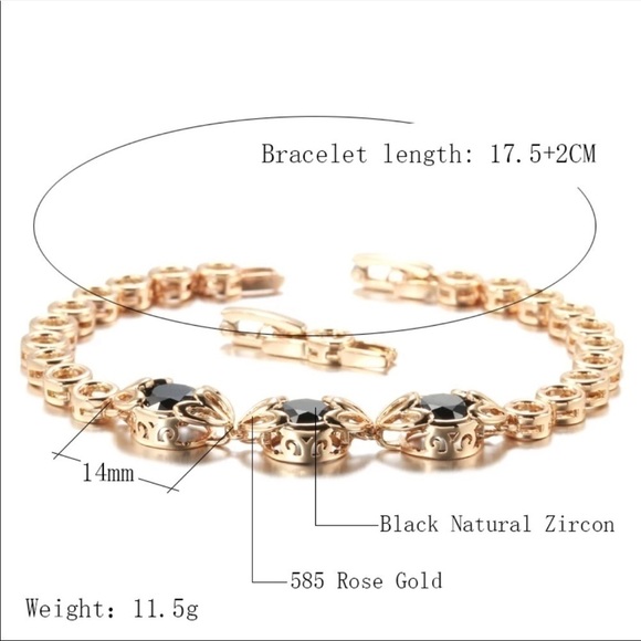 𝅺UNIQUE Retro Natural Black Zircon Rose Gold Bracelet - Picture 4 of 8